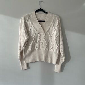 Joe Fresh Cream V-Neck Cable Knit Sweater Like New